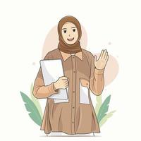 joven mujer musulmana en oficina sonriente amigable ilustración vectorial descarga gratuita vector