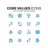 Core Values icon pack. Easy to color. Business Integrity, Mission Statement and Core Beliefs symbol vector