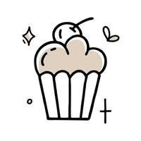 Cupcake doodle Clipart in black and beige Vector illustration in hand-drawn style