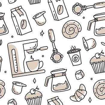 patrón de café con turcos y cápsulas sobre un fondo blanco. ilustración vectorial en estilo garabato vector