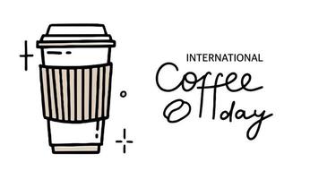 International Coffee Day in black and beige Vector illustration in hand drawn style