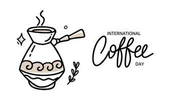 International Coffee Day in black and beige Vector illustration in hand drawn style