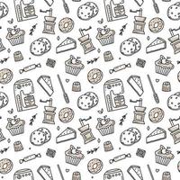 Coffee pattern with Turkish beans and croissants on a white background. Vector illustration in doodle style