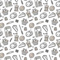 Coffee pattern with Turkish beans and croissants on a white background. Vector illustration in doodle style