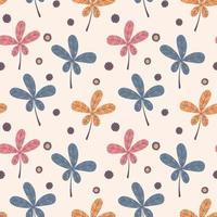 Seamless autumn pattern of chestnut leaves on a beige background in warm palette. vector