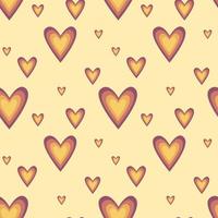 Seamless pattern with hearts in hippie style in retro colors. For textile, background, product design vector