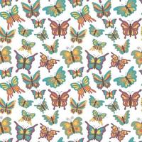 patrón impecable con coloridas mariposas de dibujos animados en estilo retro sobre un fondo blanco. para textil, envoltura, fondo. vector