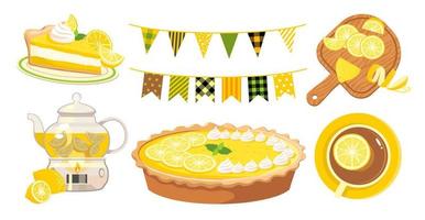 Lemon tea set. Lemon pie. vector