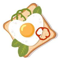 Toast with heart-shaped fried eggs, herbs and paprika. View from above. vector