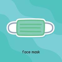 green face mask kawaii doodle flat cartoon vector illustration