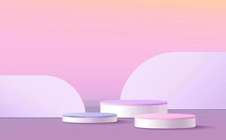 Abstract 3D cylinder pedestal podium with pastel minimal wall scene and shadow. Modern vector rendering geometric platform for cosmetic product display presentation.