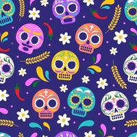 dia de los muertos calavera calavera de azúcar diseño de patrones sin fisuras vector