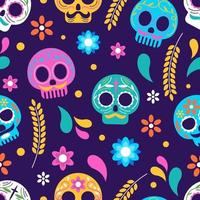 dia de los muertos calavera calavera de azúcar diseño de patrones sin fisuras vector