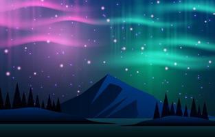 Mountain With Aurora Northern Light Background vector