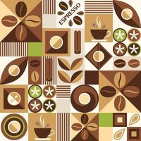 Coffee theme background with design elements in simple geometric style. Seamless pattern with abstract shapes. Good for branding, decoration of food package, cover design, decorative print, background