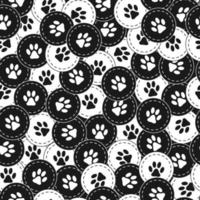 fondo de patrón sin costuras con huellas de mascotas caseras en círculos superpuestos caóticos. Bueno para la decoración de envolturas, productos para mascotas. en blanco y negro. vector. vector