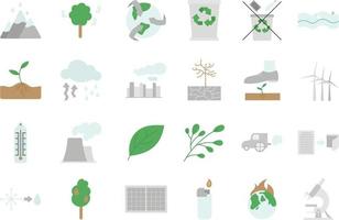 Set of multicolored icons on the theme of climate and ecology saving. vector