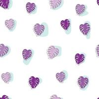 Vector illustration of trendy violet monstera leaves seamless pattern with doodle outline.