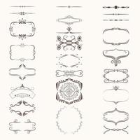 Big set of vector decorative elements. Borders, frames, brackets, rosettes of various shapes for decoration. Old style lines and calligraphic elements for logos, weddings, menus, restaurants.