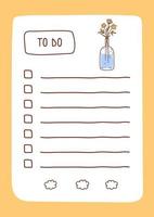 To do list template decorated by flowers in a vase. Cute design of schedule, daily planner or checklist. Vector hand-drawn illustration. Perfect for planning, notes and self-organization.