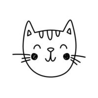 cara de gato lindo aislado sobre fondo blanco. gatito sonriente. ilustración vectorial dibujada a mano en estilo garabato. perfecto para decoraciones, tarjetas, logotipos, varios diseños. personaje de dibujos animados sencillo. vector