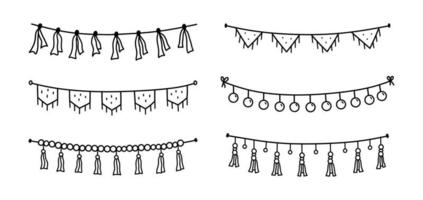 Set of cute festive buntings for a party isolated on white background. Vector hand-drawn illustration in doodle style. Perfect for holiday designs, cards, decorations, logo.