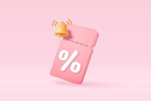 online shopping tag price 3d render vector, discount coupon of cash for future use. sales with an excellent offer 3d for shopping online, Special offer promotion on price tags on pink background vector
