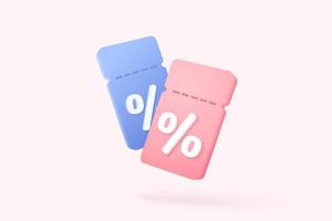 online shopping tag price 3d render vector, discount coupon of cash for future use. sales with an excellent offer 3d for shopping online, Special offer promotion on price tags on white background vector