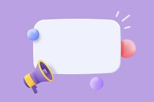 3d megaphone speaker or loudspeaker bullhorn for announce promotion, megaphone loud hailer with microphone mockup, speakerphone 3d vector render for alert and announcement on isolate purple background