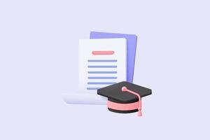 3D graduation of university, college for student concept. graduation hat and diploma cartoon style with bubble background. 3d vector education diploma for student study success render illustration