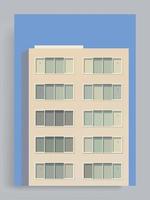 Simple Minimalist Architecture Vector Cover Background. 5 storey office building with wide windows. Buildings, houses, Suburb, City. Suitable for posters, book covers, brochures, magazines, booklets.