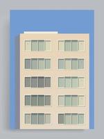 fondo de portada de vector de arquitectura minimalista simple. Edificio de oficinas de 5 plantas con amplios ventanales. edificios, casas, suburbio, ciudad. adecuado para carteles, portadas de libros, folletos, revistas, folletos.