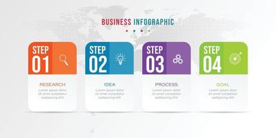 plantilla de diseño infográfico de ilustración vectorial con iconos y 4 opciones o pasos. se puede utilizar para procesos, presentaciones, diseño, banner, gráfico de información. vector