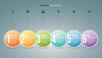 El círculo infográfico empresarial forma seis opciones, procesos o pasos para la presentación. se puede utilizar para presentaciones, diseño de flujo de trabajo, banners y diseño web. concepto de negocio con 6 opciones, pasos, piezas. vector