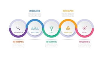 elemento de diseño infográfico de línea de tiempo y opciones de número. concepto de negocio con 5 pasos. se puede utilizar para diseño de flujo de trabajo, diagrama, plantilla de negocio vectorial para presentación. vector