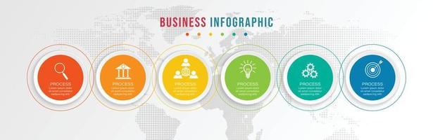 elemento de diseño infográfico de línea de tiempo y opciones de número. concepto de negocio con 6 pasos. se puede utilizar para diseño de flujo de trabajo, diagrama, plantilla de negocio vectorial para presentación. vector