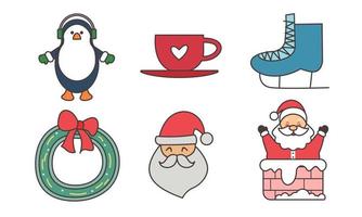 conjunto de objetos relacionados con la navidad doodle vector