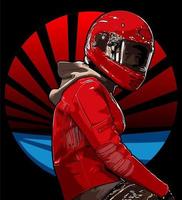 motociclista con chaqueta de cuero roja vector