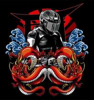 motociclista y dragon7 vector