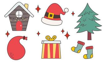 Set of christmas related object doodle vector