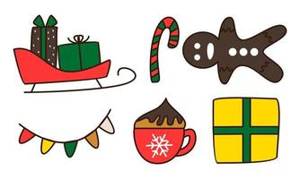 conjunto de objetos relacionados con la navidad doodle vector