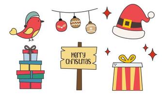 Set of christmas related object doodle vector