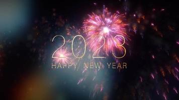 2023 feliz año nuevo con copos de nieve y fuegos artificiales video