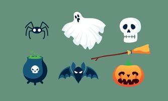 vector de fondo de colección de elementos de halloween plano