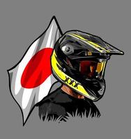 piloto de motocross y bandera japonesa vector