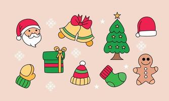 conjunto de objetos relacionados con la navidad doodle vector