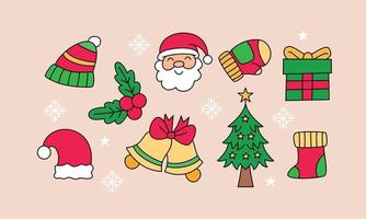 conjunto de objetos relacionados con la navidad doodle vector