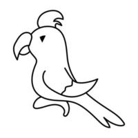 Black and white parrot Ara outline on a white background. Vector doodle illustration