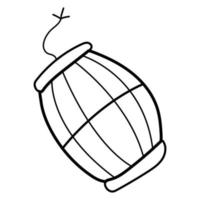 The barrel bomb with a burning fuse is hand-drawn in doodle style. A barrel of gunpowder vector