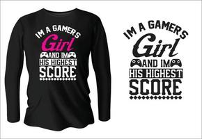 diseño de camiseta de tipografía de juego de chicas con vector